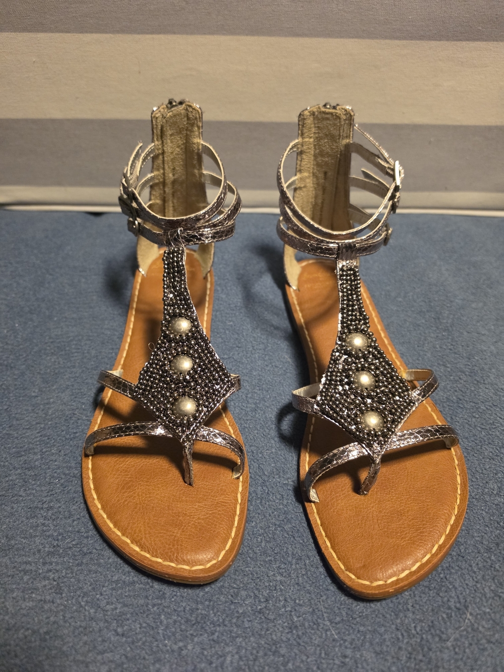 American Eagle Outfitters Sam Edelman Embellished Gladiator Sandals - Pewter